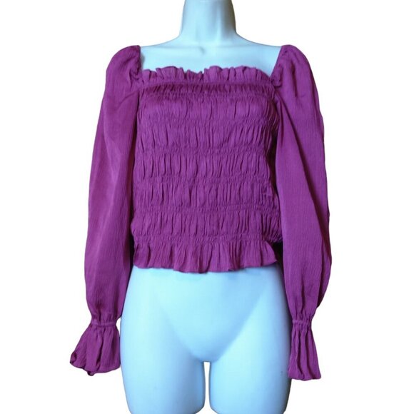 a new day Tops - a new day Women's Small Long Sleeve Square Neck Smocked Pink Blouse